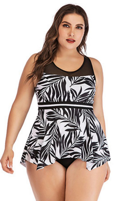 F4780-3 Plus Size Print Tankini Swimsuit Bandage Beachwear Padded Swimwear